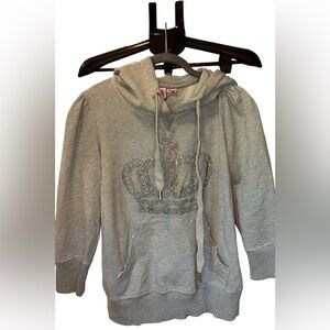 Juicy Couture Vintage Gray Crown Rhinestone Hoodie Sweatshirt Size Medium Y2K